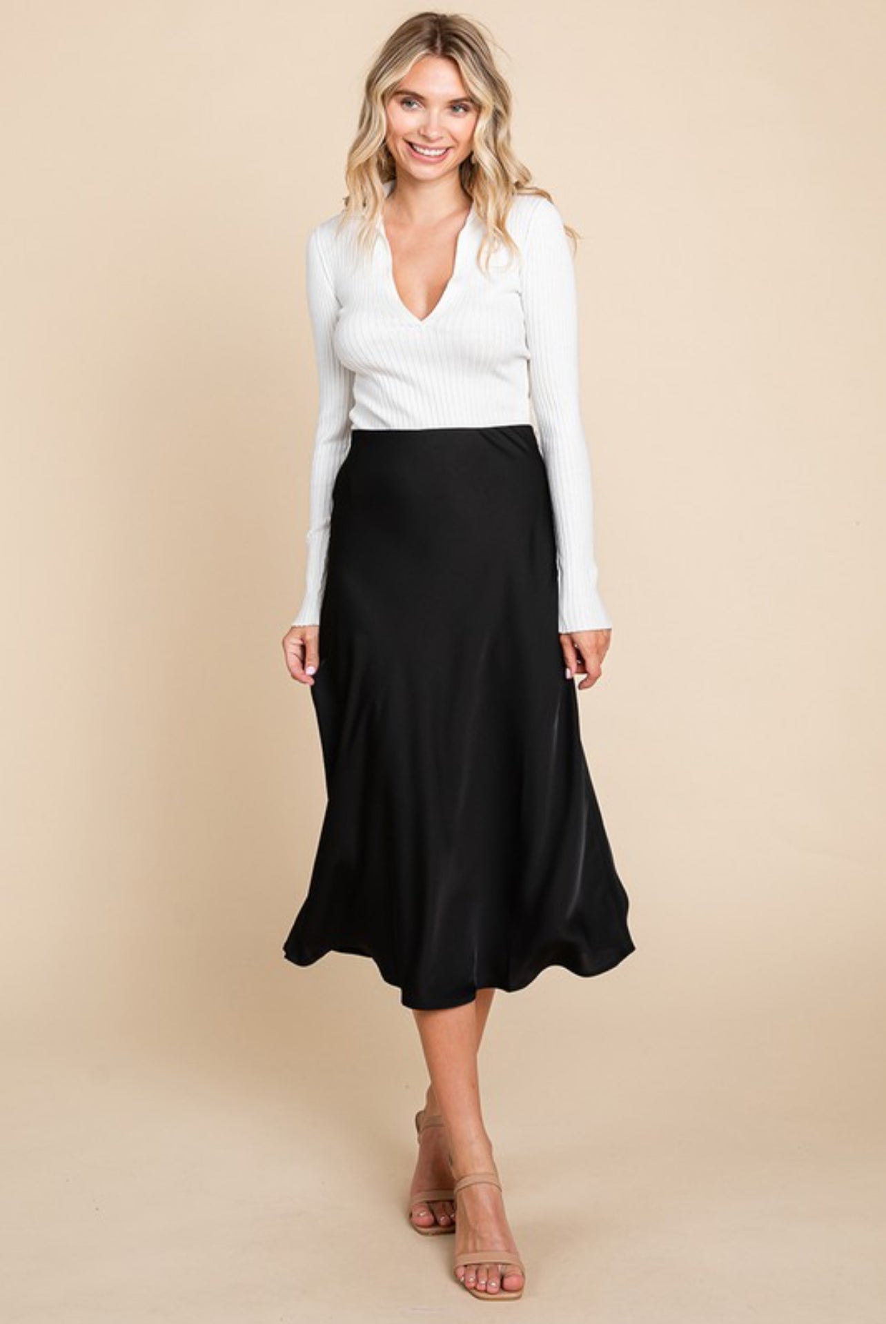 Black Midi Satin Skirt