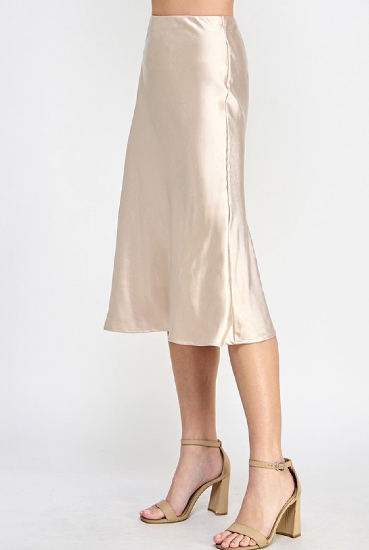 Apricot Satin Midi Skirt