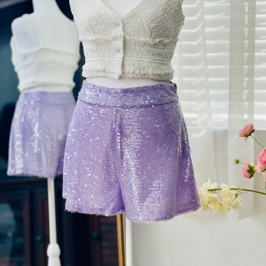 Lavender sequin shorts