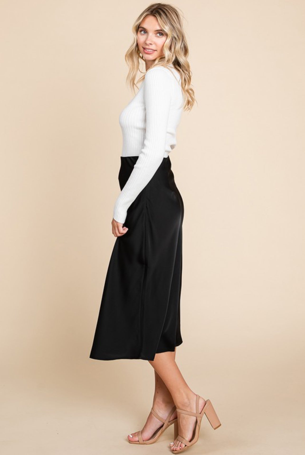 Black Midi Satin Skirt