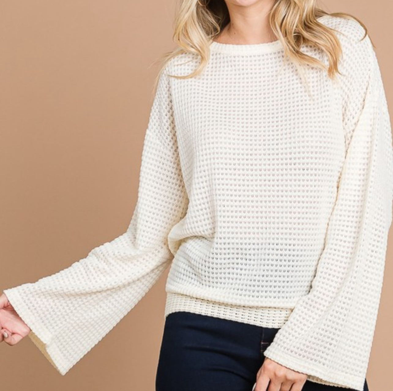 Bell sleeve waffle knit top