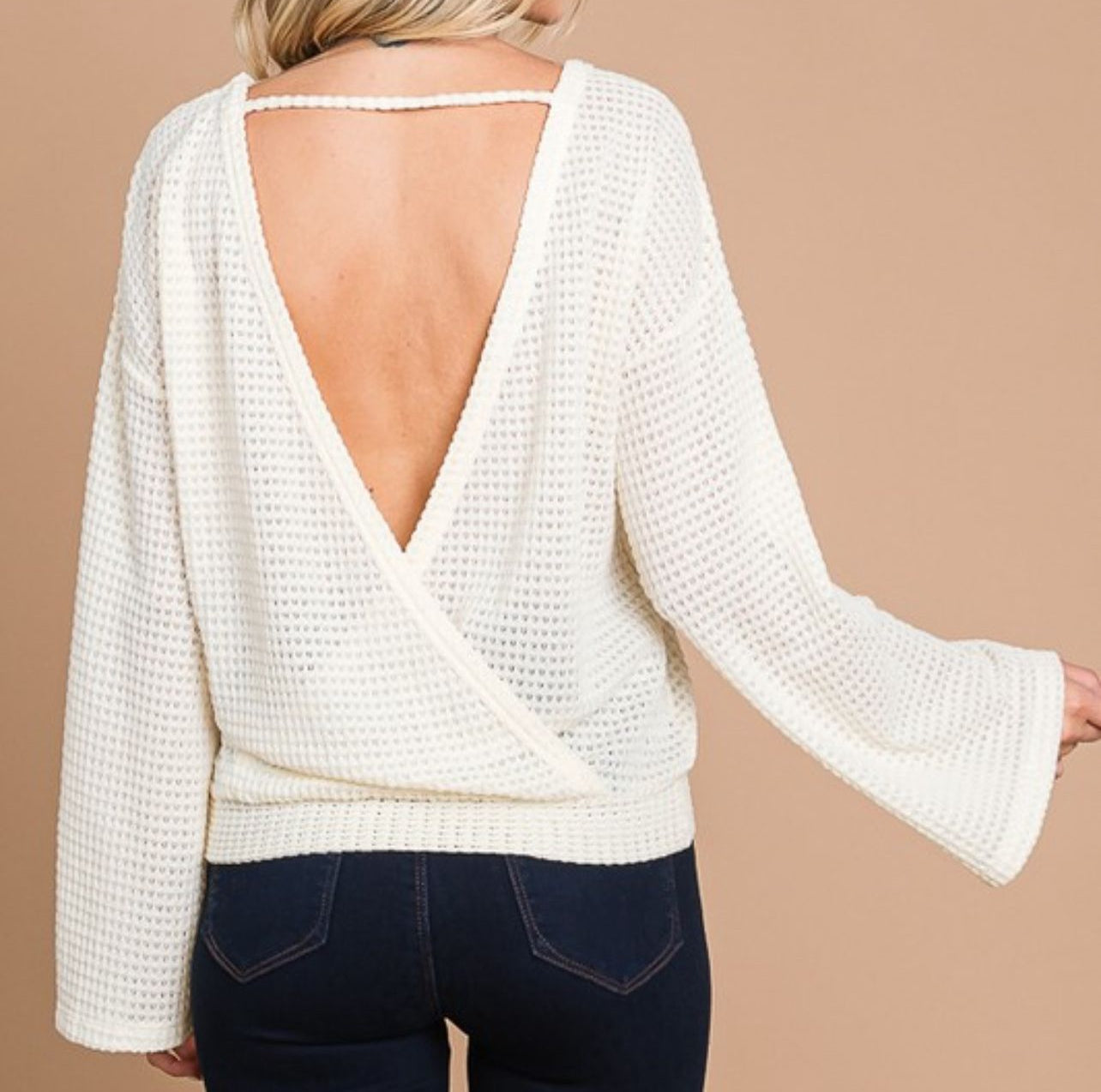 Bell sleeve waffle knit top