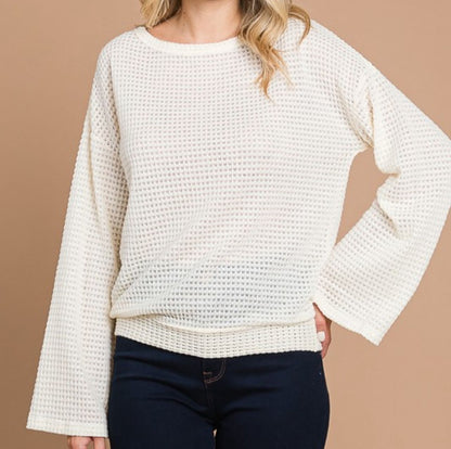 Bell sleeve waffle knit top