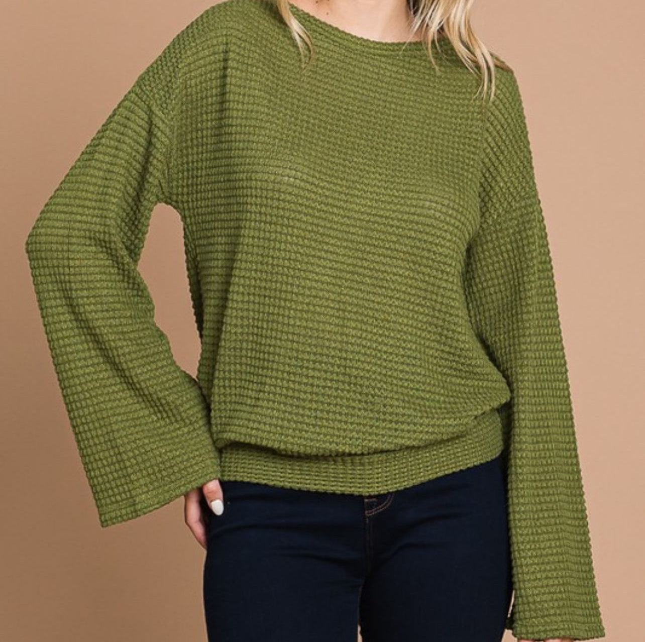 Bell sleeve waffle knit top