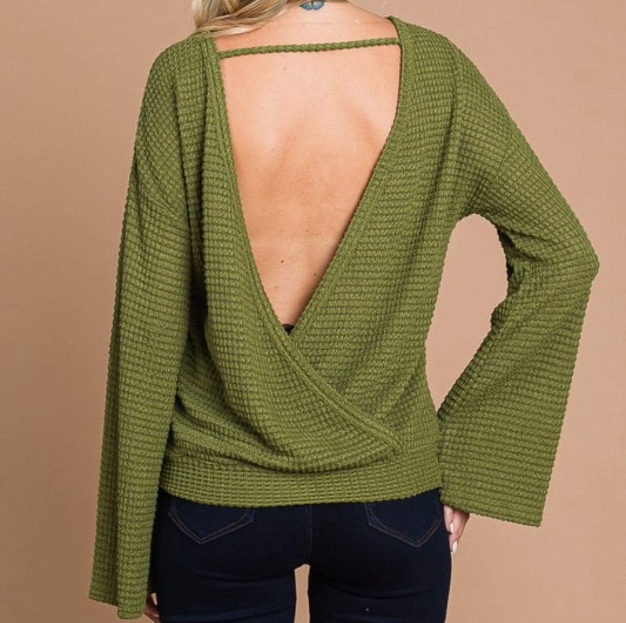 Bell sleeve waffle knit top