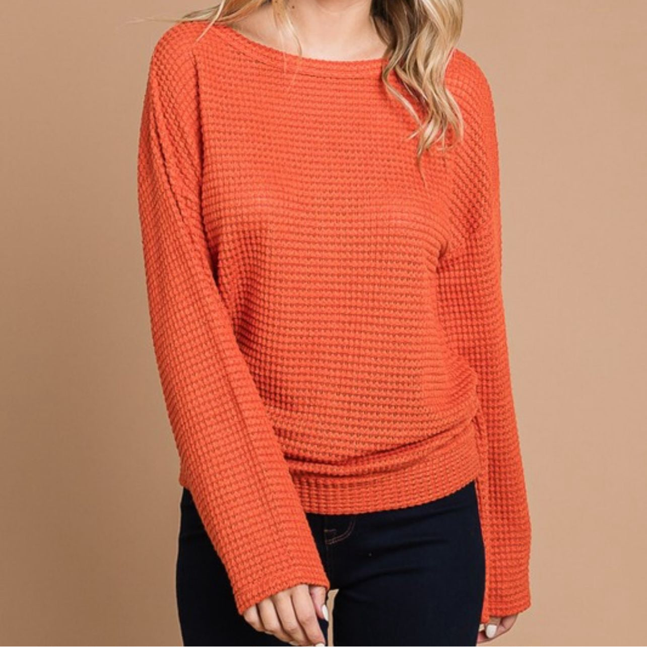 Bell sleeve waffle knit top