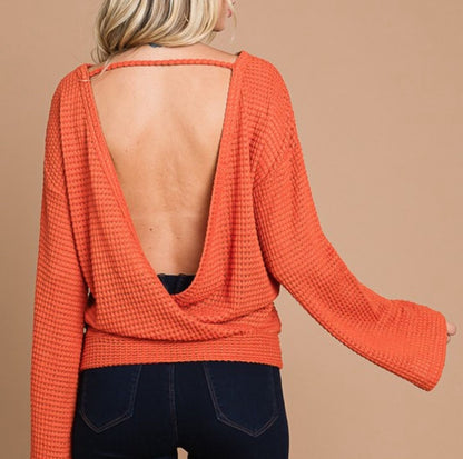 Bell sleeve waffle knit top